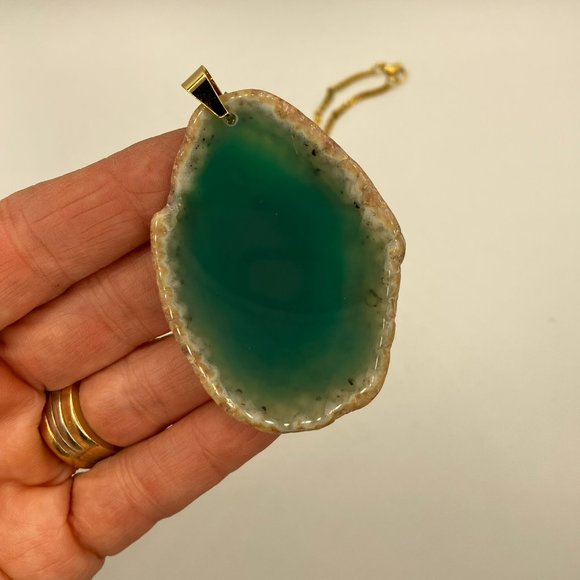 NEW Agate Gemstone Raw Edge AQUA Colored Gemstone + 20 in Golden Stainless Chain - Picture 6 of 12